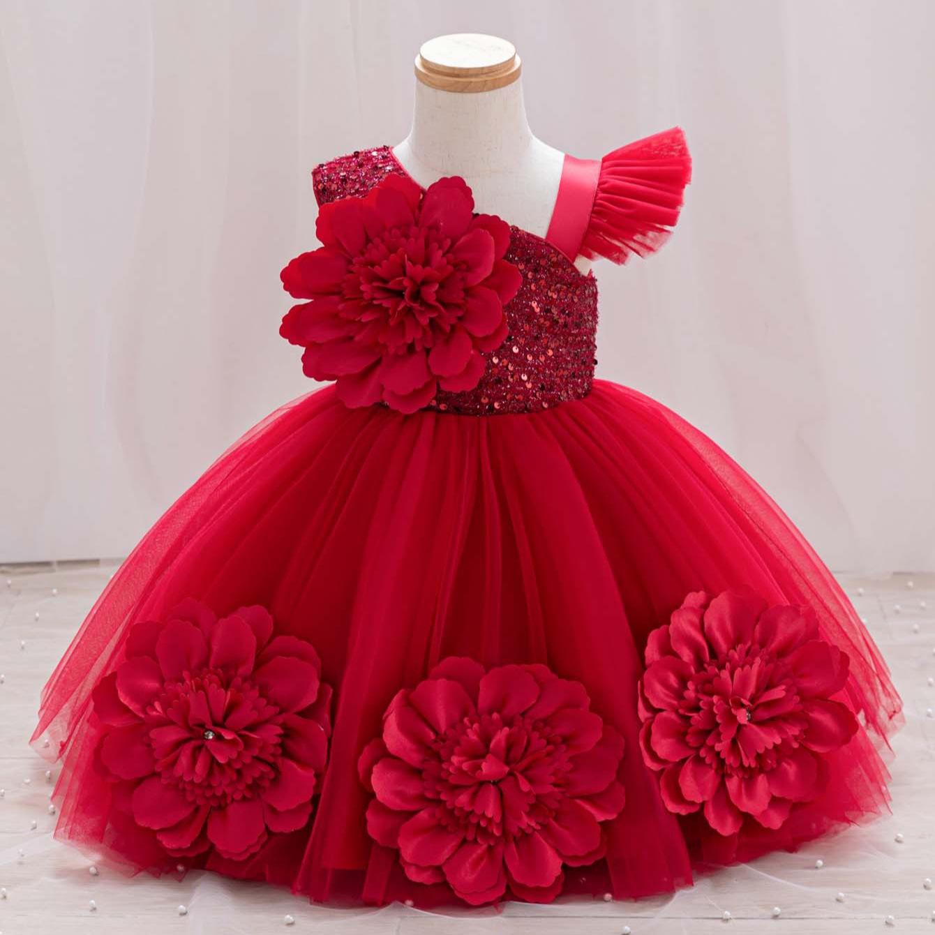 European and American Children's Clothing Mesh Flower Princess Dress Children's Birthday Dress Piano Performance Clothing Children's Gown