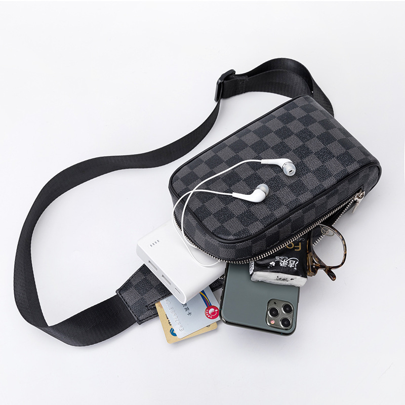 Picture of Men's Chest Bag New Satchel Plaid Leather Bag Multifunctional Shoulder Bag Men's Casual Sports Running Bag