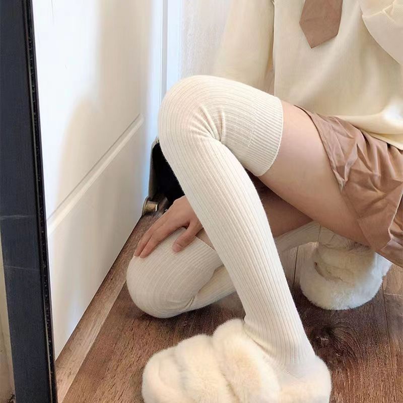 Knitted socks children's mid-length socks spring and autumn piled long-length knee socks jk pressure vertical striped calf socks autumn and winter