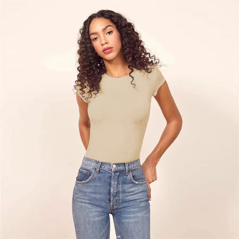 Picture of Summer 2025 Amazon European and American Cross-border Women's Sexy Tight Cotton Rib Crewneck Romper bodysuit