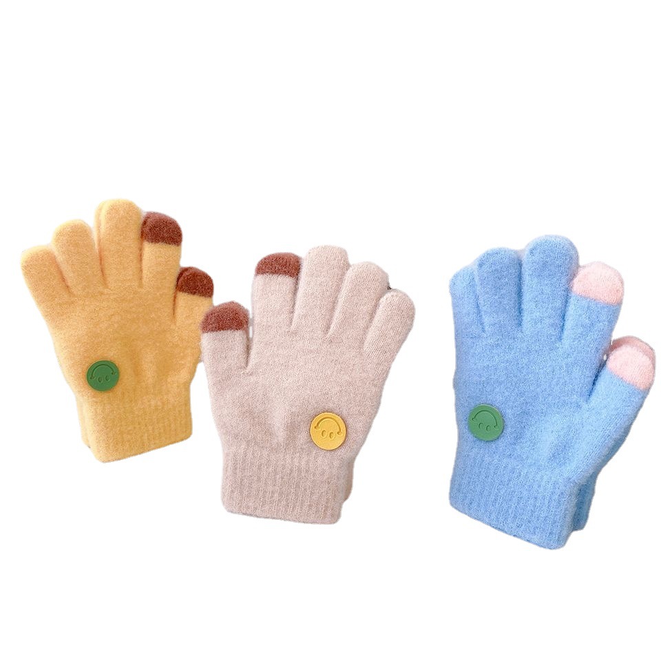 Picture of Children's Gloves Thin Boys Baby Boys Girls Winter Girls Five Fingers Warm Smiling Face Primary School Students Winter