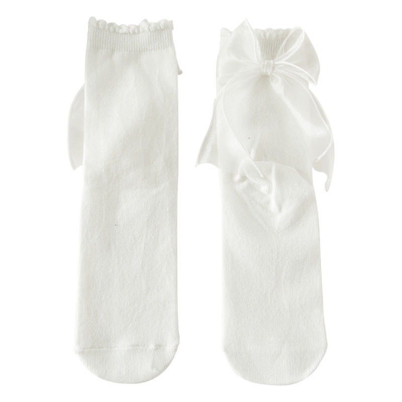 Picture of White Socks for Women Lolita Cute Soft Girl Silks and Satins Lace Mid-Calf Long Socks Lolita Uniform Jk Bow