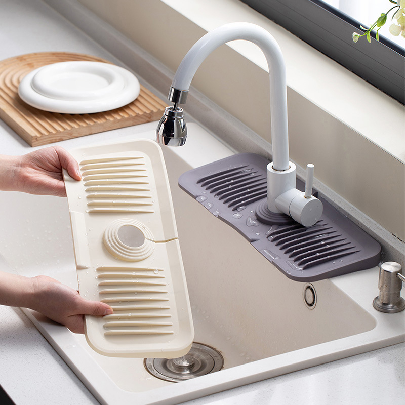 Picture of Faucet silicone draining mat household kitchen countertop sink cutting draining storage mat lengthened draining rack