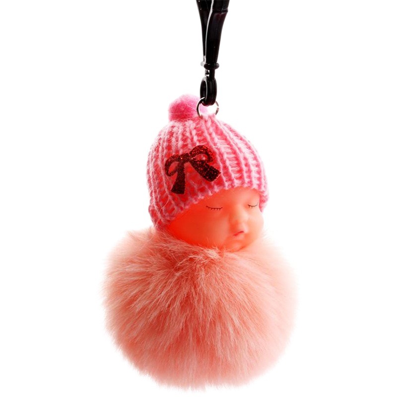 Sleeping Cute Doll Keychain Fur Ball Pendant Bag Car Key Chain Student Plush Baby Pendant Cross-Border Gift