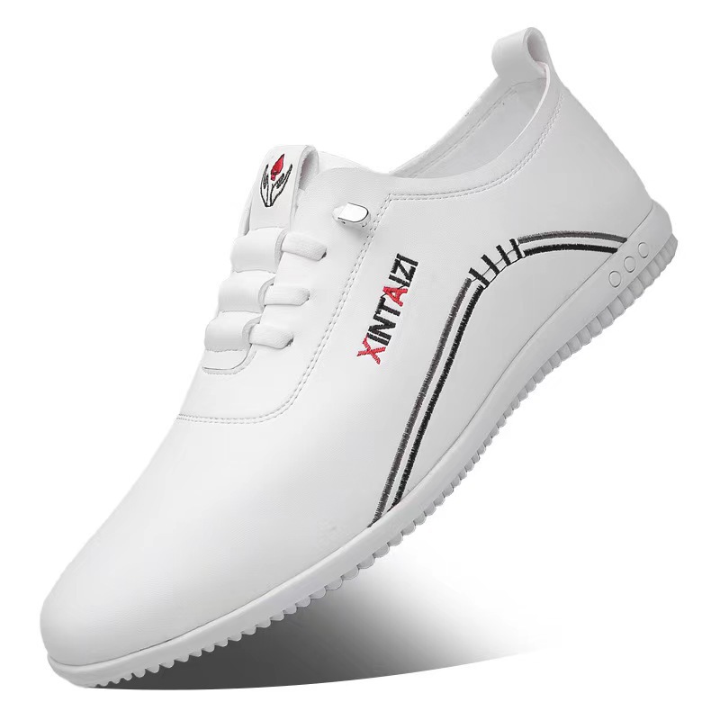 Men's beanie shoes, new one-foot business casual thin leather shoes, soft soles, lightweight slip-on loafers, white shoes