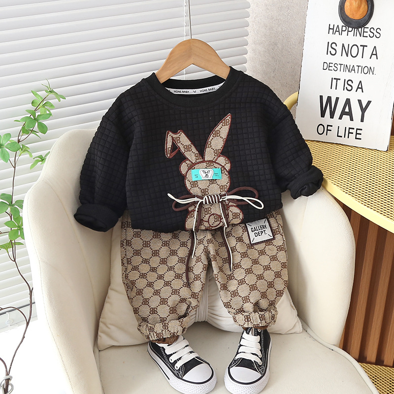 Picture of Cool handsome boys autumn new cartoon rabbit printed long sleeve round neck full printed trousers two-piece suit factory wholesale
