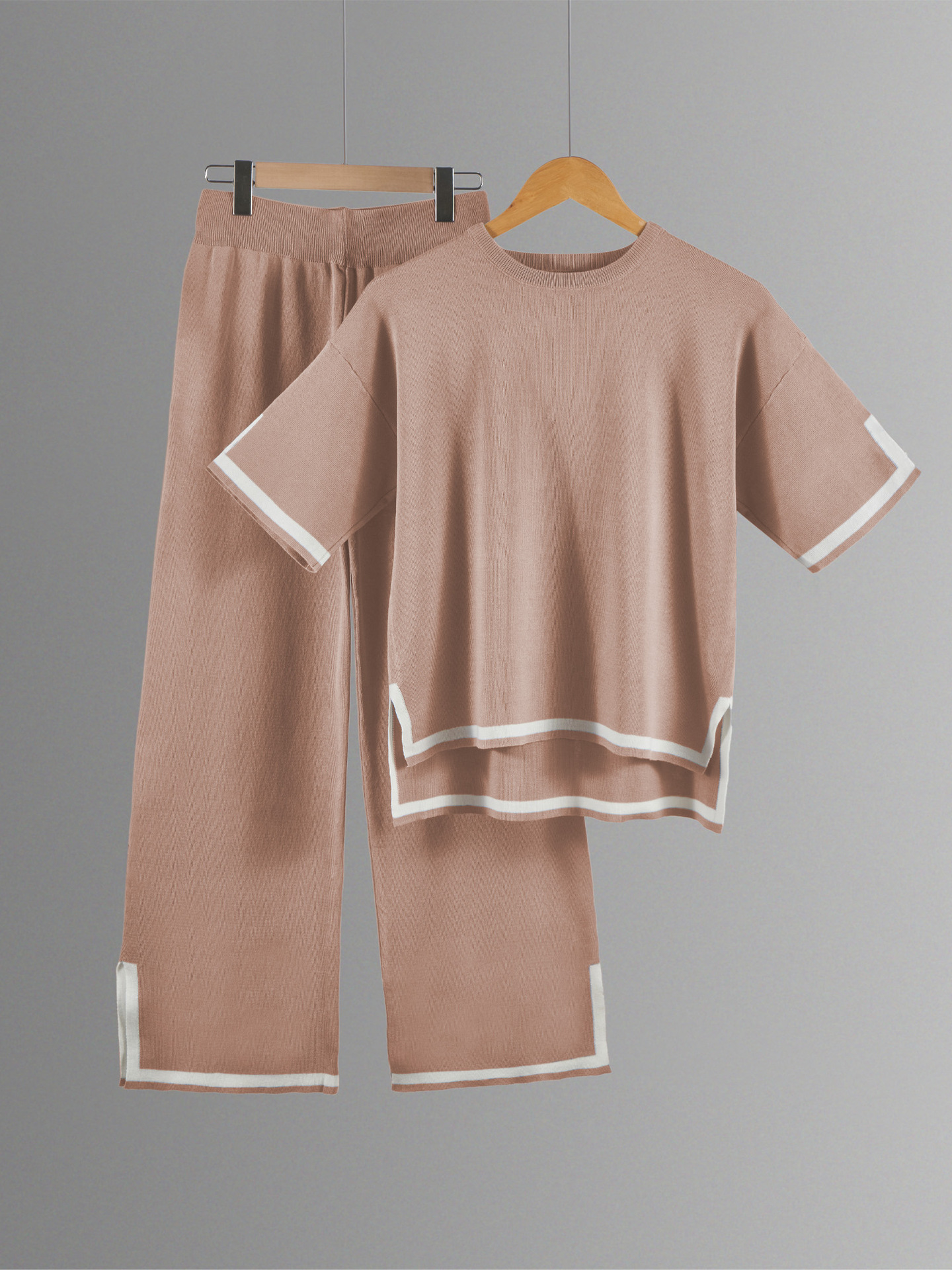 Picture of 2024 Europe and the United States cross-border Amazon summer new knitted suit sweater suit short sleeve pullover wide leg pants