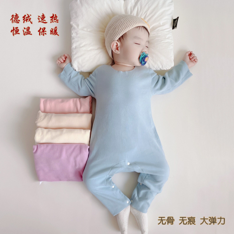 Baby Velvet Jumpsuit for Boys and Girls Baby Long Sleeve Trousers Climbing Wear for Baby Warm and Traceless in Autumn and Winter