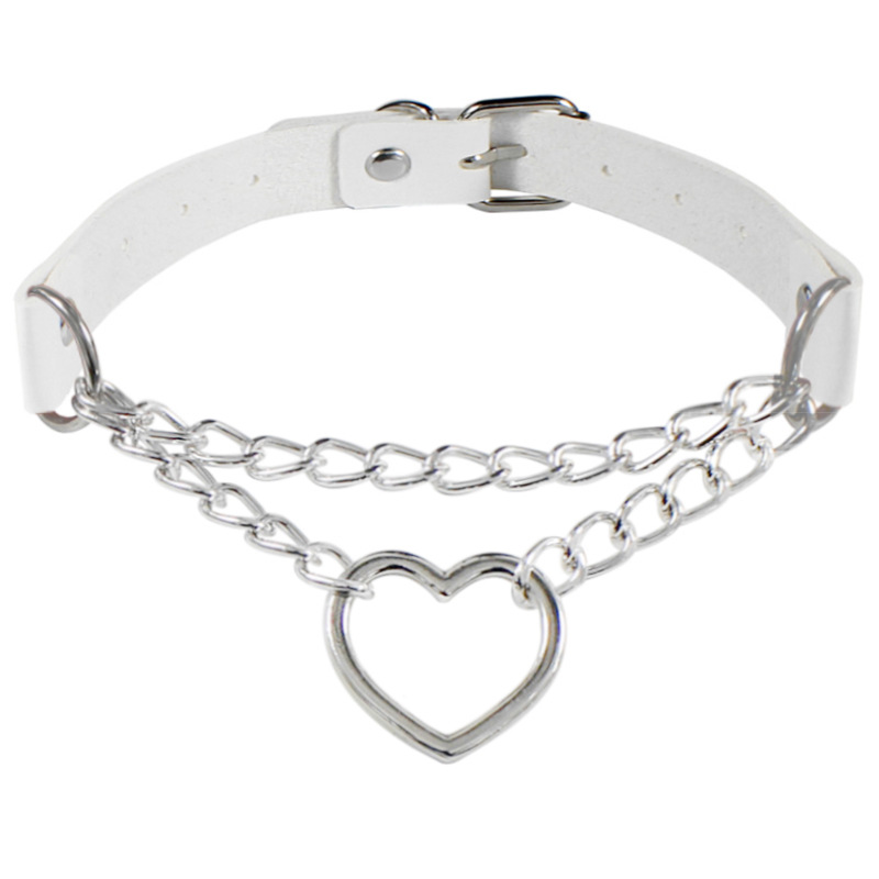 Picture of Cross-border Harajuku Heart-shaped Chain Collar Necklace Fashion Trend Leather Love Neck Chain Neck Chain Clavicle Chain