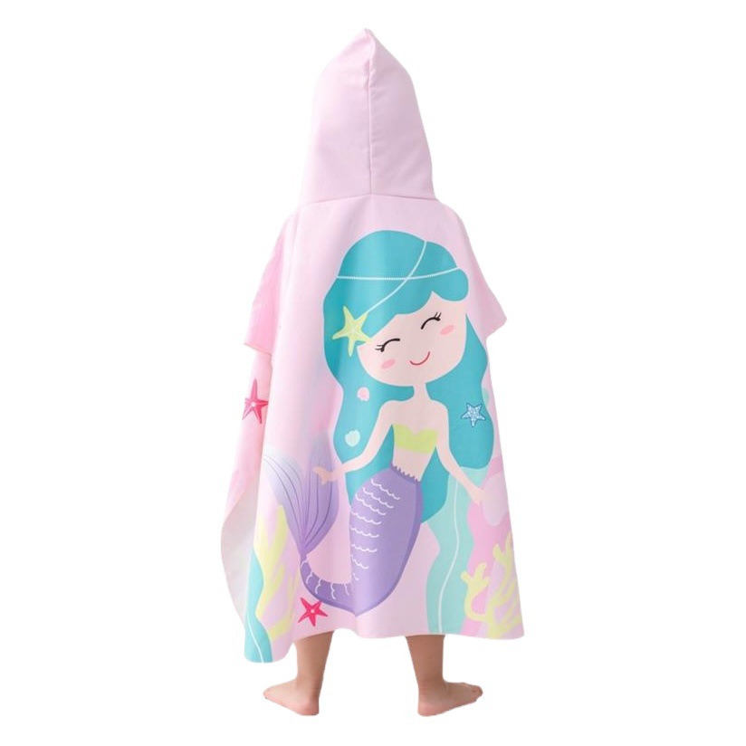 New Children's Beach Towel Cartoon Swimming Bath Boys and Girls Hooded Cloak Absorbent Small and Medium Children's Cloak Bath Towel