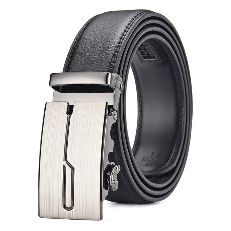 Factory Direct Supply Genuine Leather Automatic Buckle Men's Belt Business Automatic Buckle Men's Belt Pure Cowhide Embossed Logo
