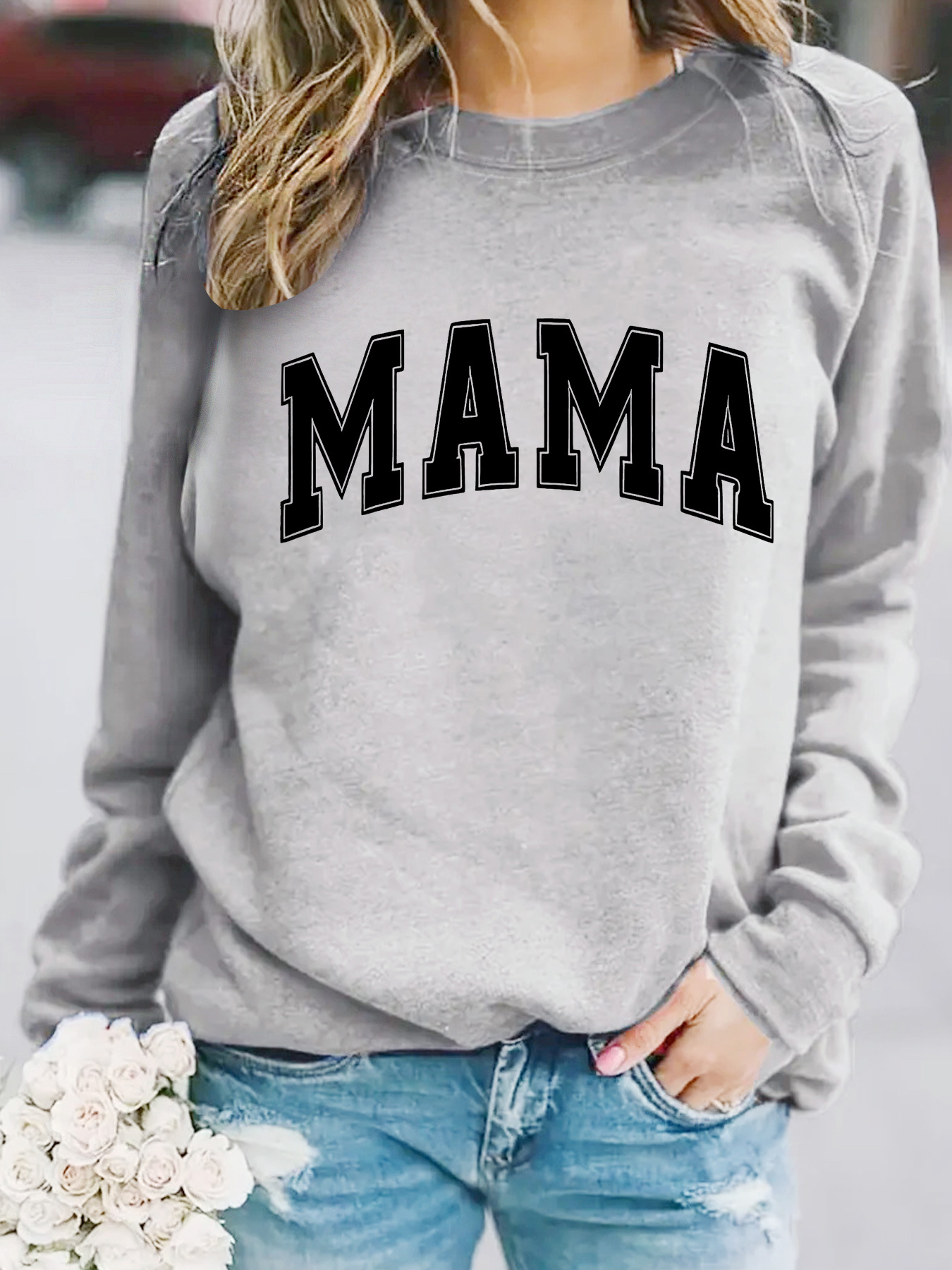 Picture of Europe and the United States cross-border autumn and winter women's casual long sleeve round neck MAMA printed pullover sweatshirt sweater wholesale