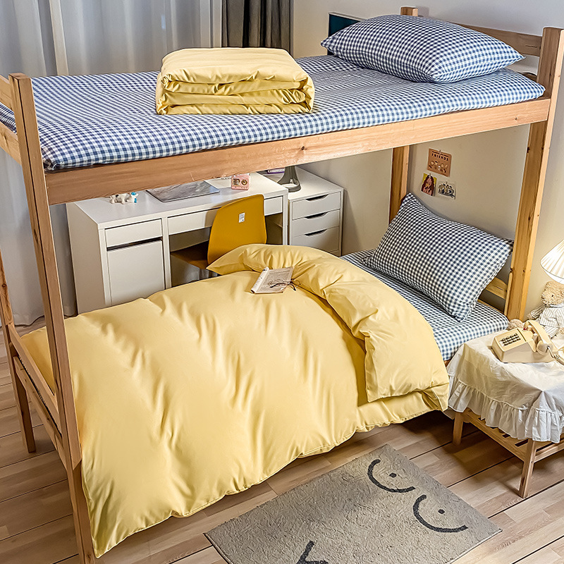 Picture of Bedding Three-Piece Set for Single Bed, Plaid Bed Sheet, Duvet Cover, Solid Color Set, Six-Piece Set for Student Dormitory, Reactive Printing and Dyeing