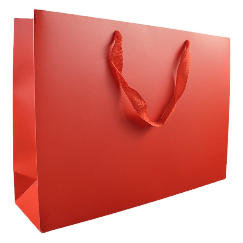 Spot holiday big red paper bag gift tote bag red packing bag red wine high-grade paper bag wedding gift bag wholesale