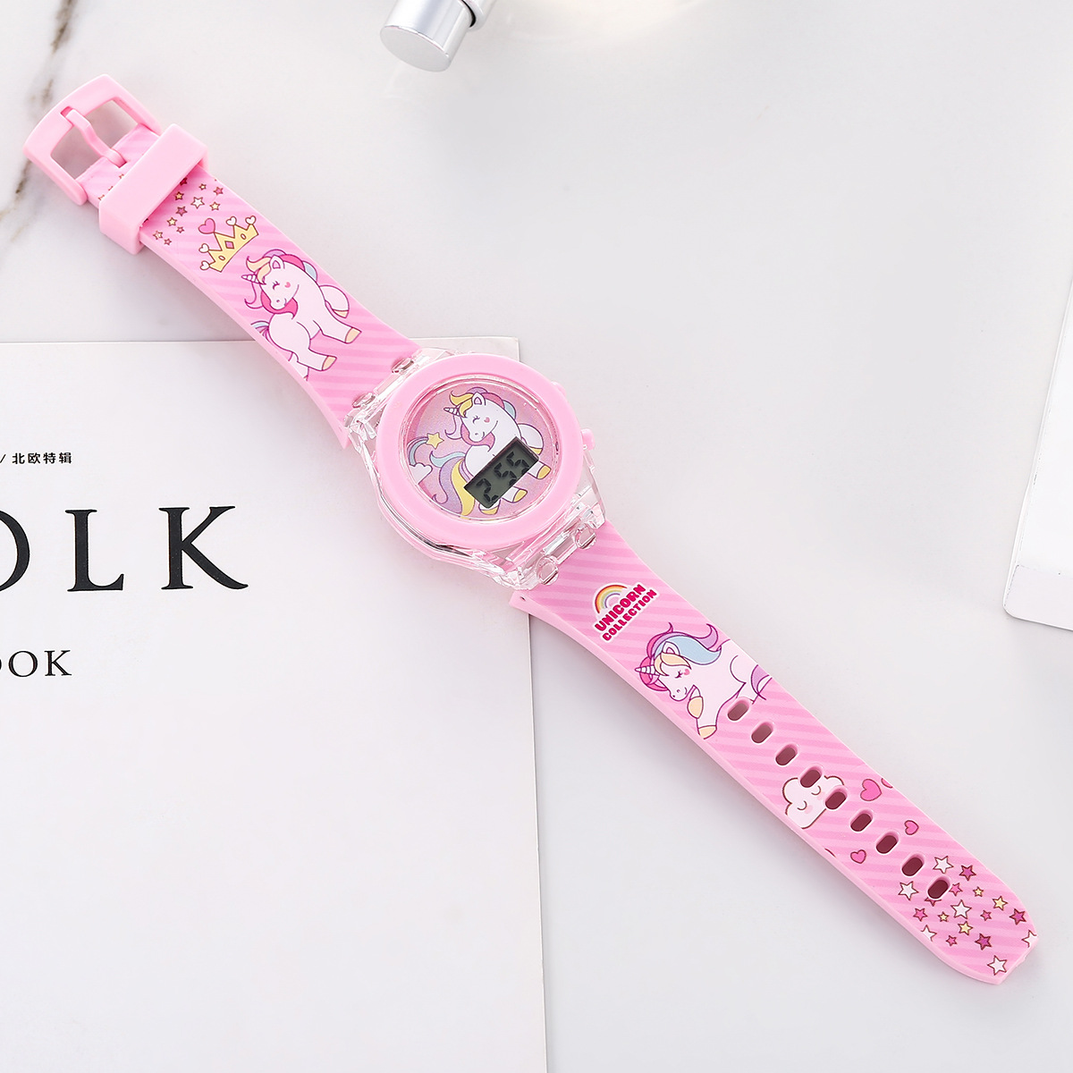 Picture of A06976-1 luminous watch unicorn luminous silicone electronic watch with bracelet 2 pcs/set box