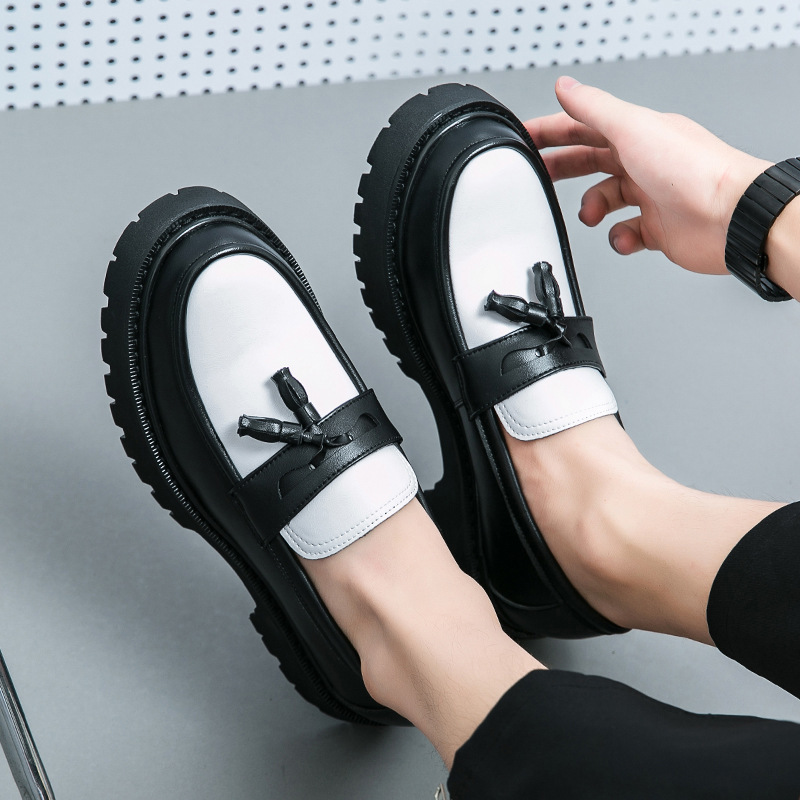 Cross-Border Large Size Men's Retro Casual Fashion Thick-Soled Slip-On Leather Shoes Korean Style Formal Business Youth Men's Shoes Wholesale
