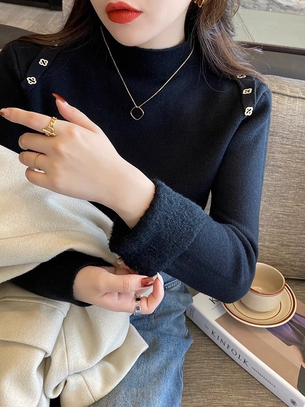 Picture of Women's Half Turtleneck Knitted Bottoming Shirt with Autumn and Winter Style All-In-One Velvet Sweater 2023 New High-Bottom Top
