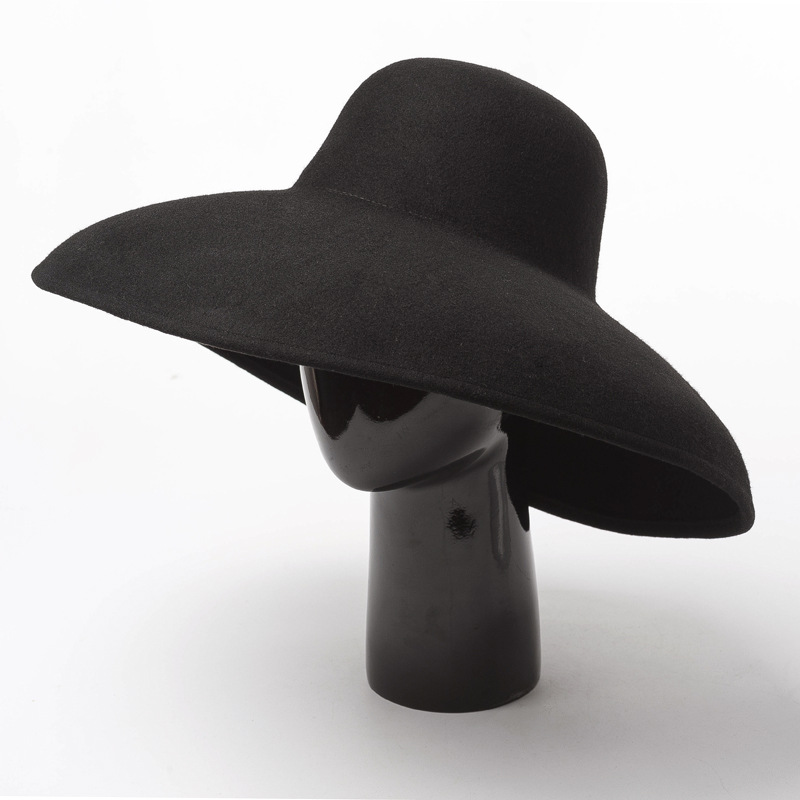 European and American autumn and winter New vintage fashion dome brim wool hat stage catwalk concave shape felt hat