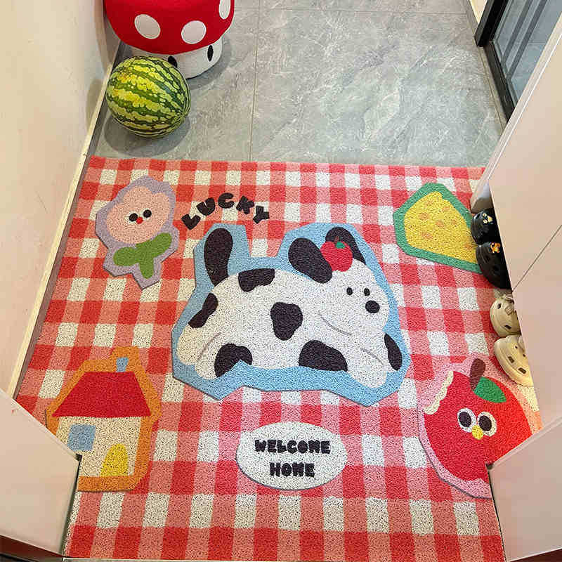 INS Style Cartoon Entrance Door Mat Entrance Door Dust Removal Wire Ring Floor Mat Dirt Resistant and Cuttable Easy-to-take-care Door Mat