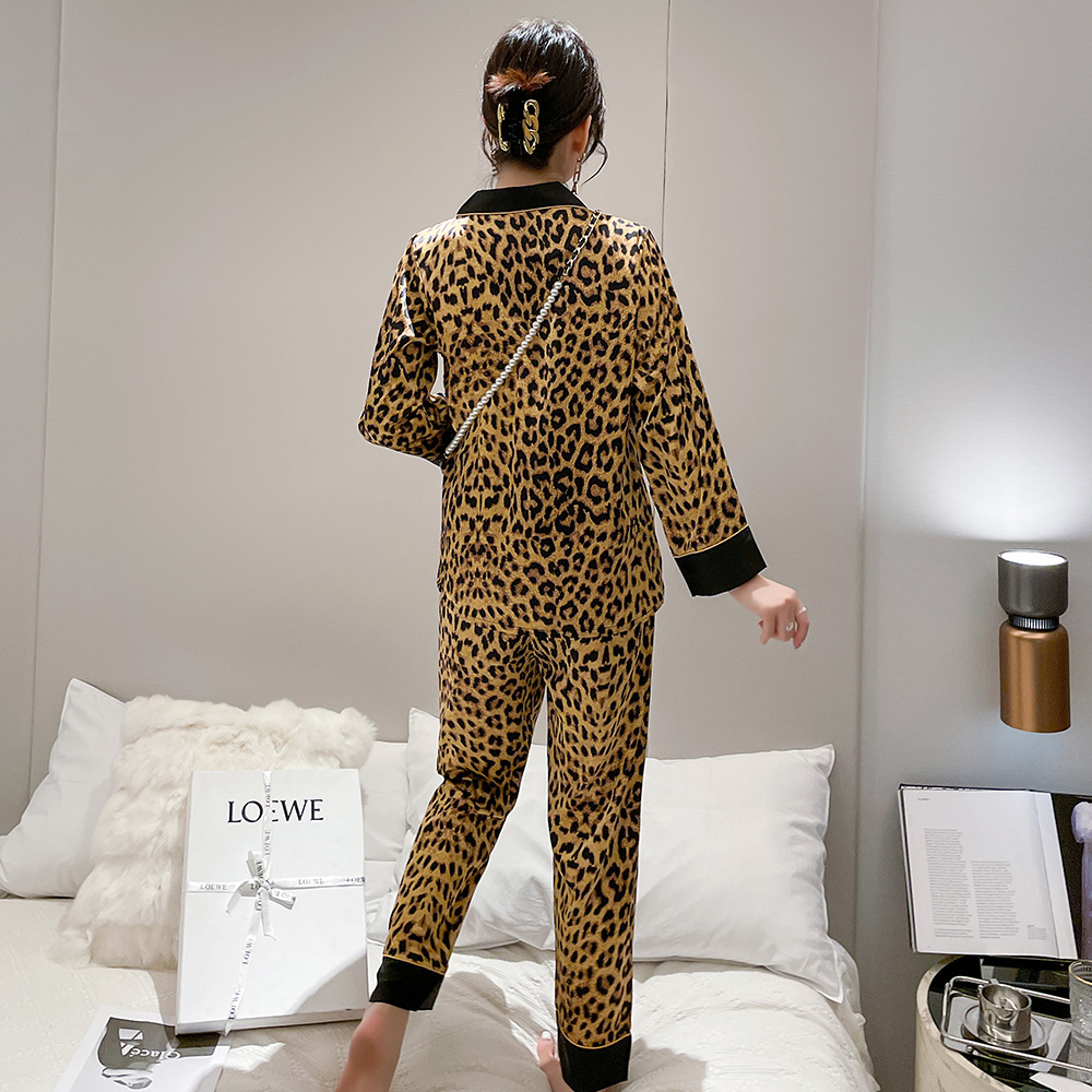 Picture of 2021 autumn and winter new pajamas women's ice silk one-piece delivery fashion TikTok Net red leopard print home wear suit manufacturer