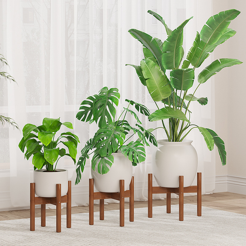 Internet Celebrity Scandinavian Flower Stand Balcony Bamboo Flower Stand Cross Potted Plant Stand Living Room Pothos Stand Floor-Standing Storage Rack
