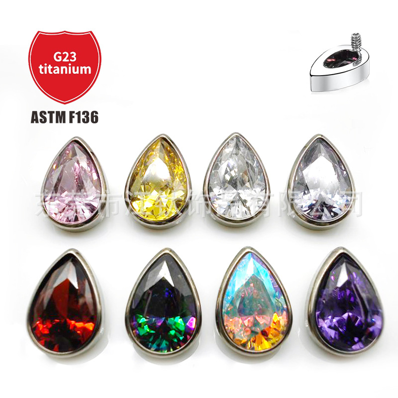 Picture of F136 titanium drop earring inlaid with 5A zircon G23 titanium alloy implant pole human body puncture jewelry teardrop ear bone nail
