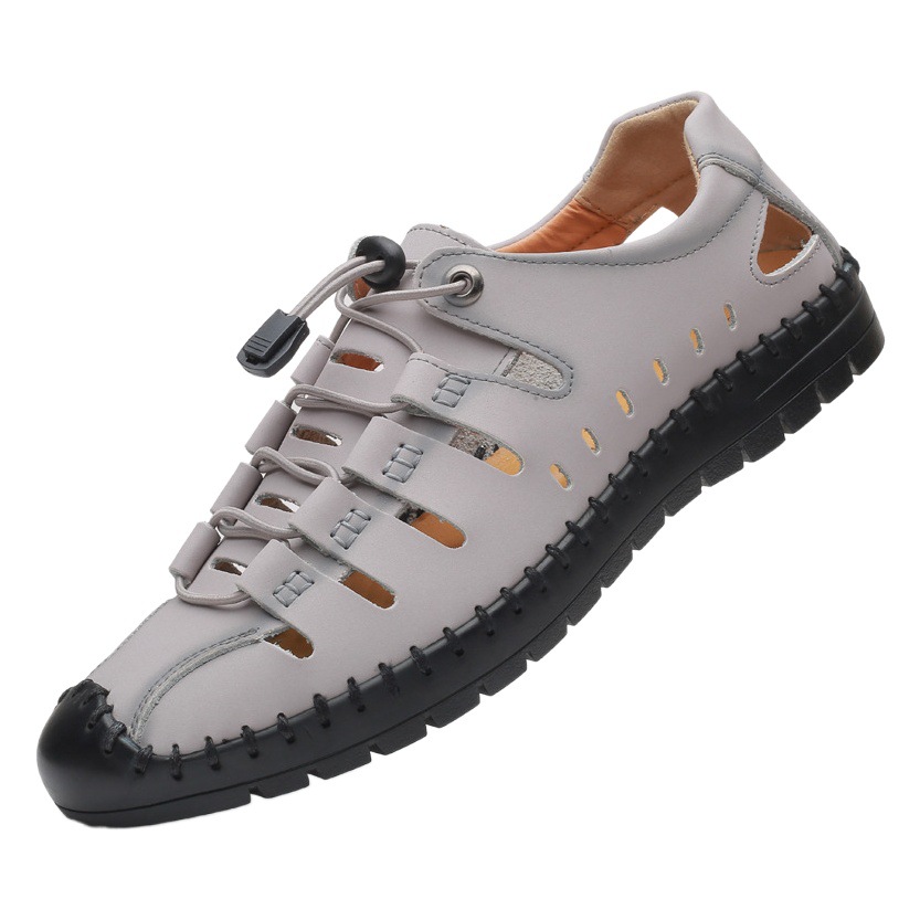 Summer New Men's Sandals Genuine Leather Casual Shoes Men's Hollow Breathable Clogs Leather Shoes Trade Men's Shoes