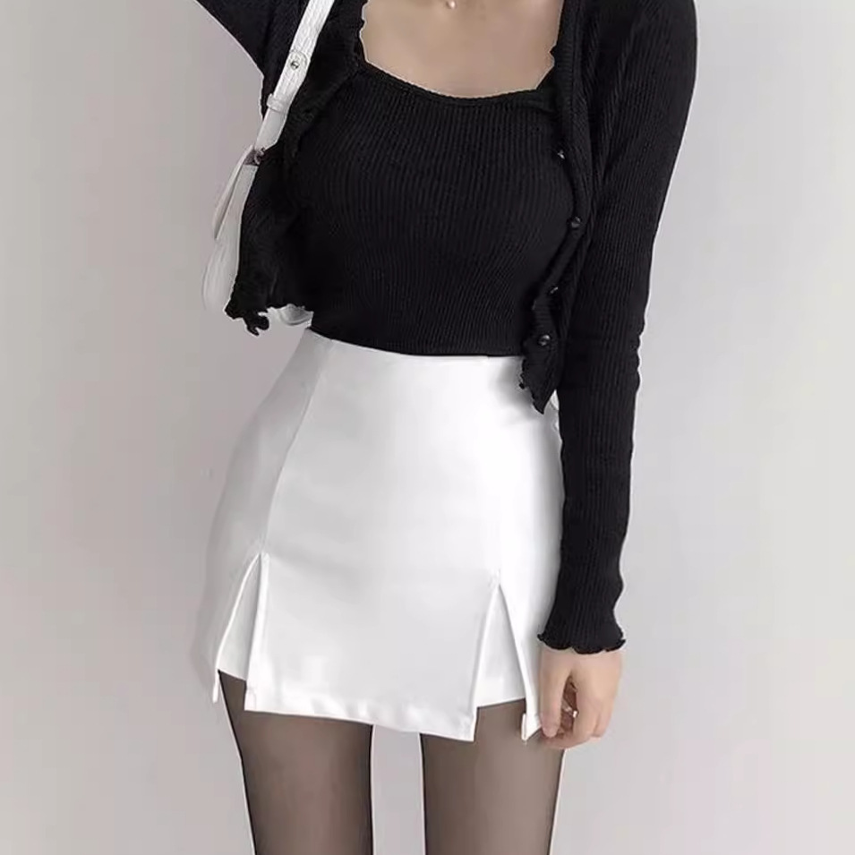 Women's Summer Short Sexy High-Waisted Tight Skirt New Front Skirt Hip-Hugging 2024 White Elastic One-Piece