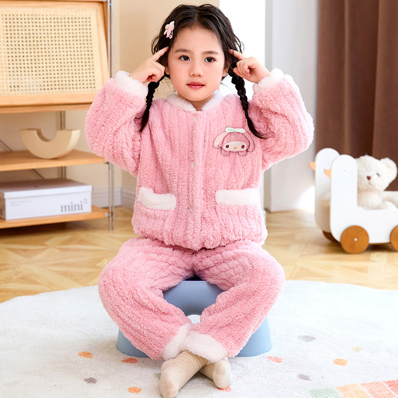 Picture of Children's Flannel Pajamas Winter New Girls' Thin Velvet Girls' Baby Children's Autumn and Winter Coral Velvet Home Clothes suit