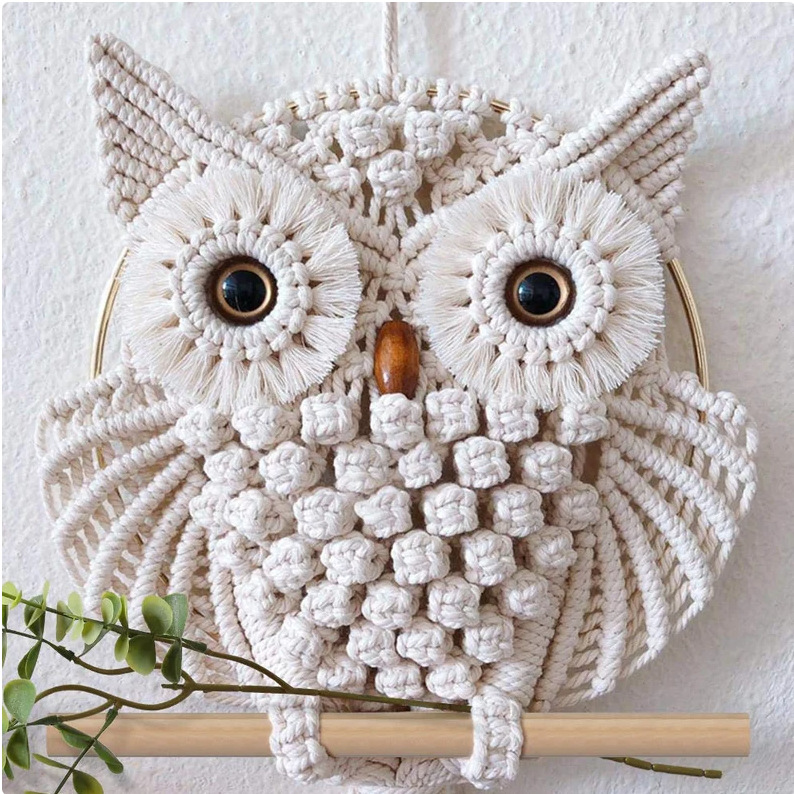 Picture of Cross-border owl pendant lace wall hanging tapestry art hand-woven bohemian ornament hanging basket