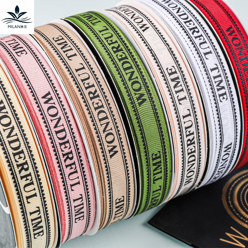 1.5cm English Letter Thread Belt Printing Ribbon Flower Packaging Ribbon Handmade DIY Bow Ribbon Strap