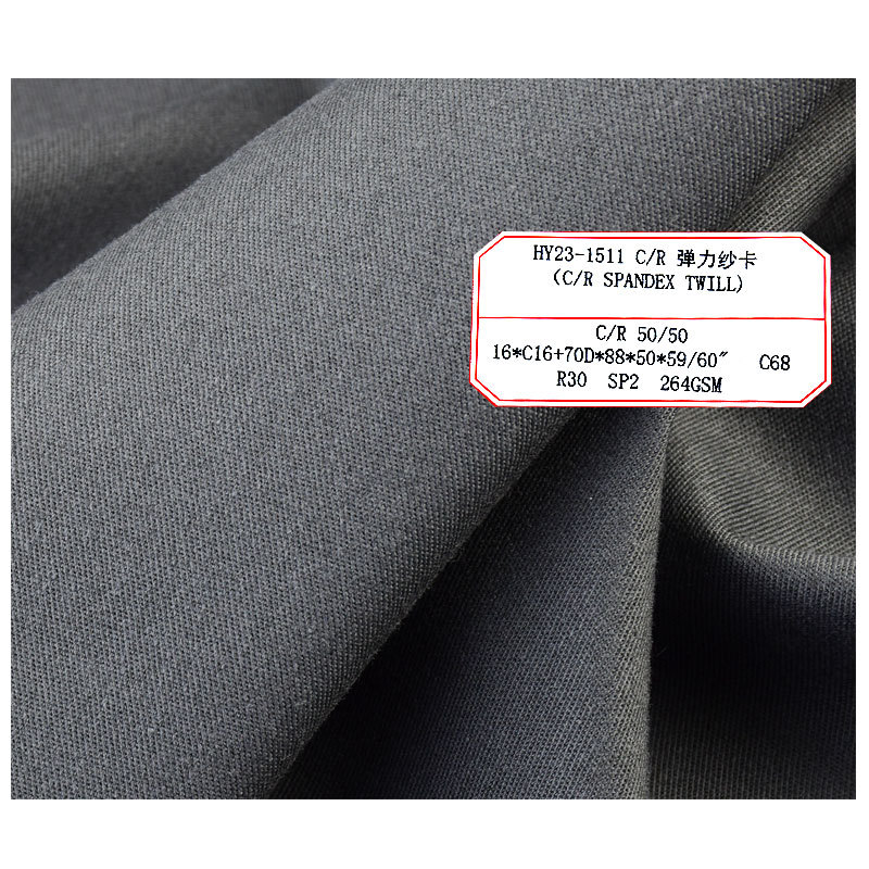 16*16 + 70D cotton viscose elastic yarn card twill woven fabric 264gsm autumn tooling pants fabric
