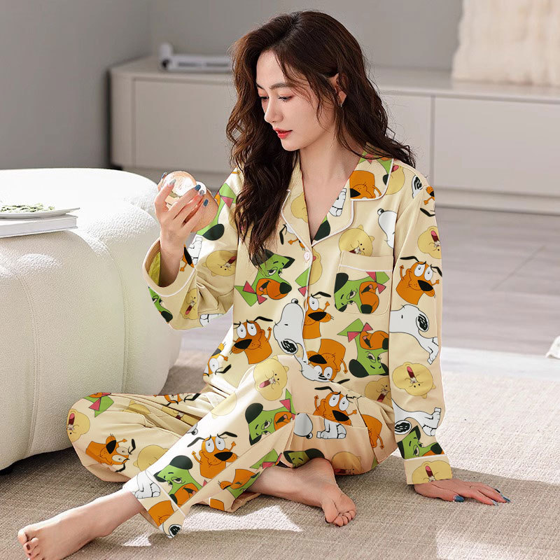 Picture of Japanese Pajamas Women's Spring and Autumn Long Sleeve Cardigan Cute Printed Radish Student Home Clothes suit Cross-border Southeast Asia