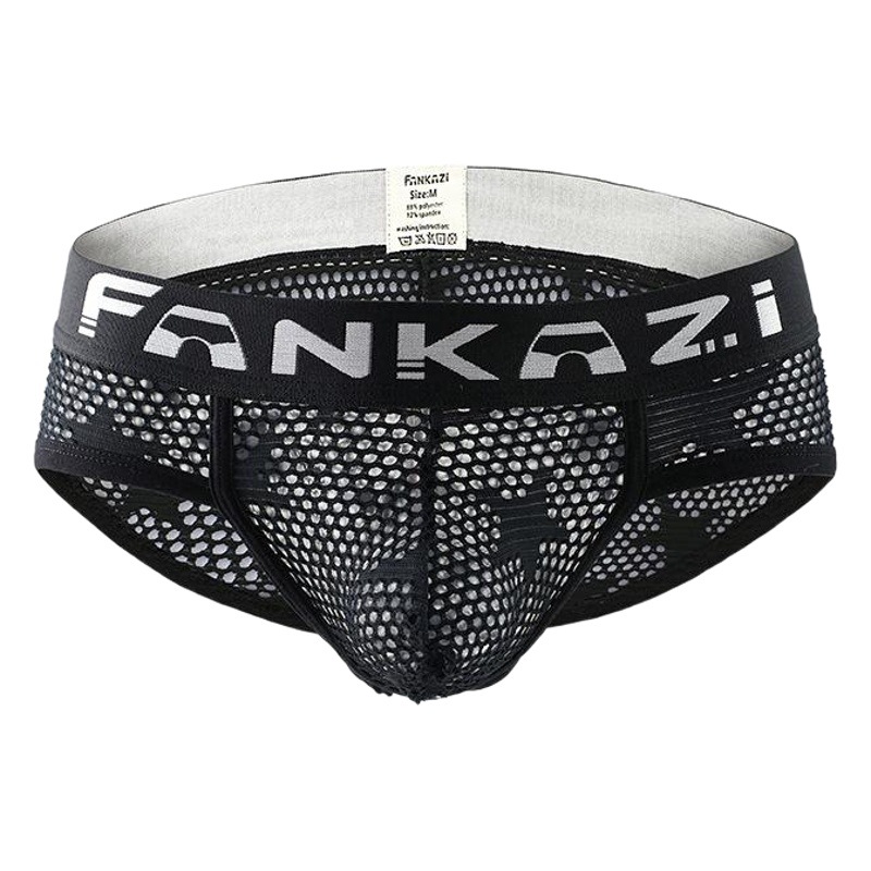 Factory wholesale star mesh men's briefs personality U convex bag low waist breathable hollow underwear men's export