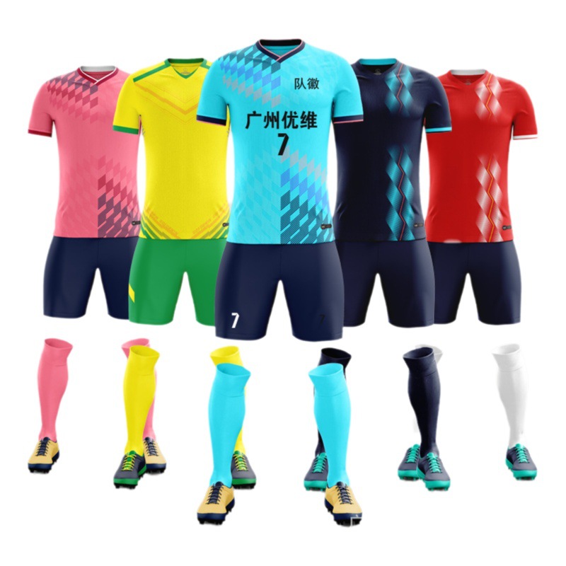 Spot New Football suit set children's adult short sleeve game training suit student sports jersey printing wholesale