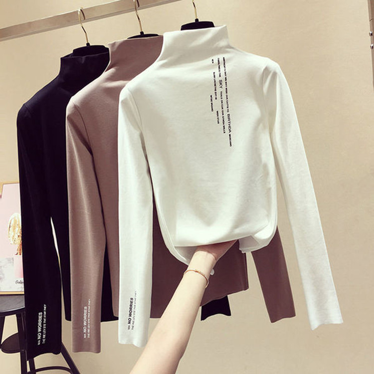 Half-high Collar Base Shirt Women's 2024 New Autumn and Winter Slim-fit Top Long-sleeved T-shirt Women's Stylistic Inner T-shirt Instagram Style Trendy