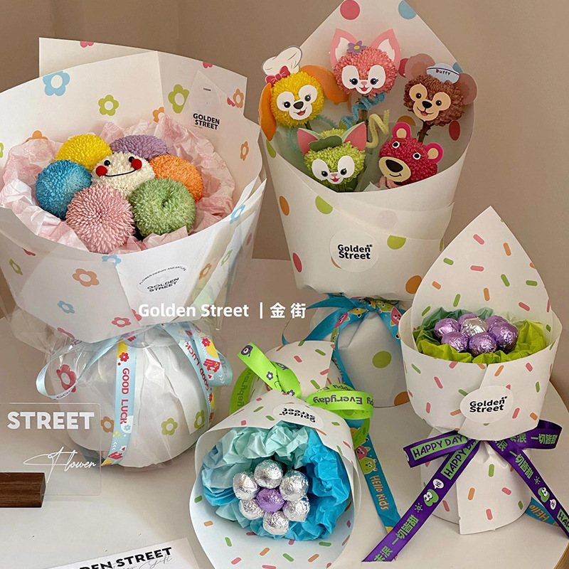 Picture of Children's Day New Children's Fun Wrapping Paper Cute Wave Dot Flowers Fresh Flower Wrapping Paper Floral Kraft Paper
