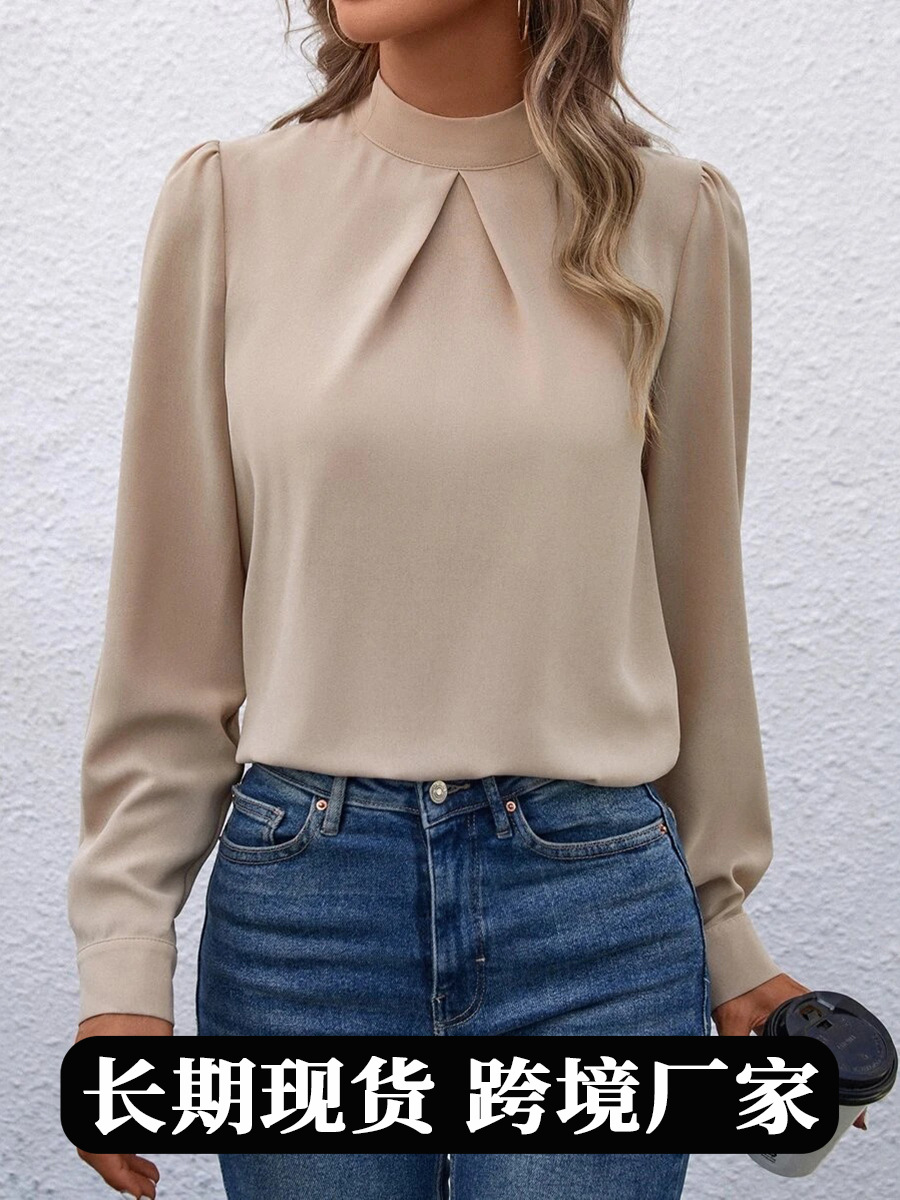 Satin Shirt Amazon Cross-Border European and American Clothing 2025 Spring and Summer New Fashion Long-Sleeved Satin Top Shirt