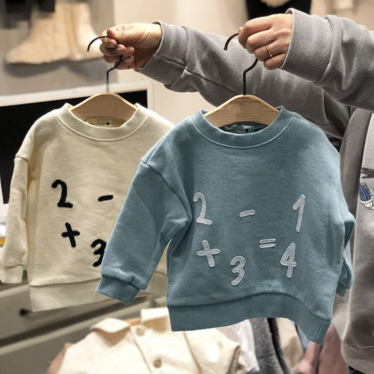 Picture of Autumn and winter clothing Korean children's clothing new boys and girls Korean fan loose thin velvet cotton sweater digital long sleeve top 2
