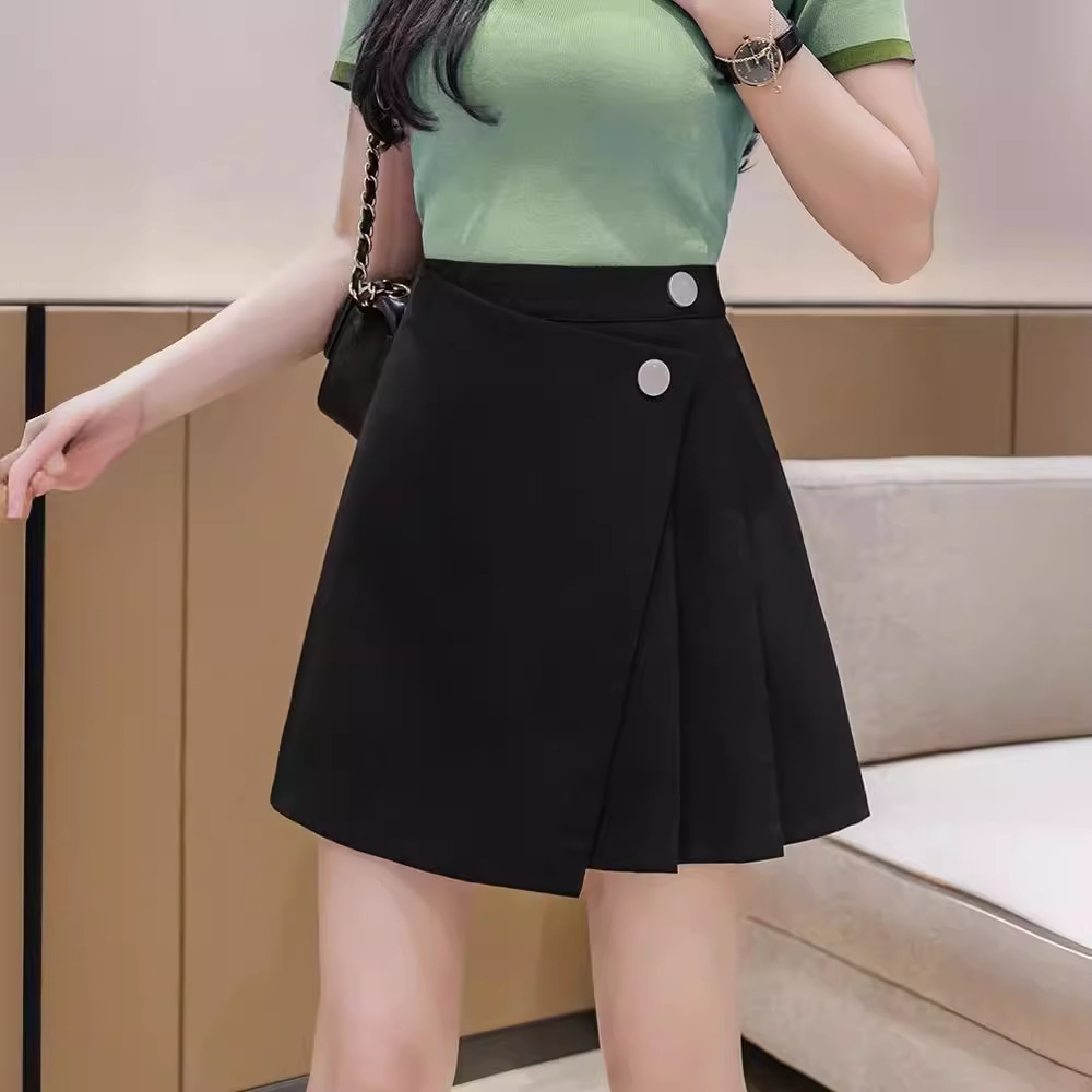 Skirt Short Skirt Women's Spring and Summer 2024 New High Waist Slimming Black Irregular Pleated Skirt Anti-glare A- line Skirt