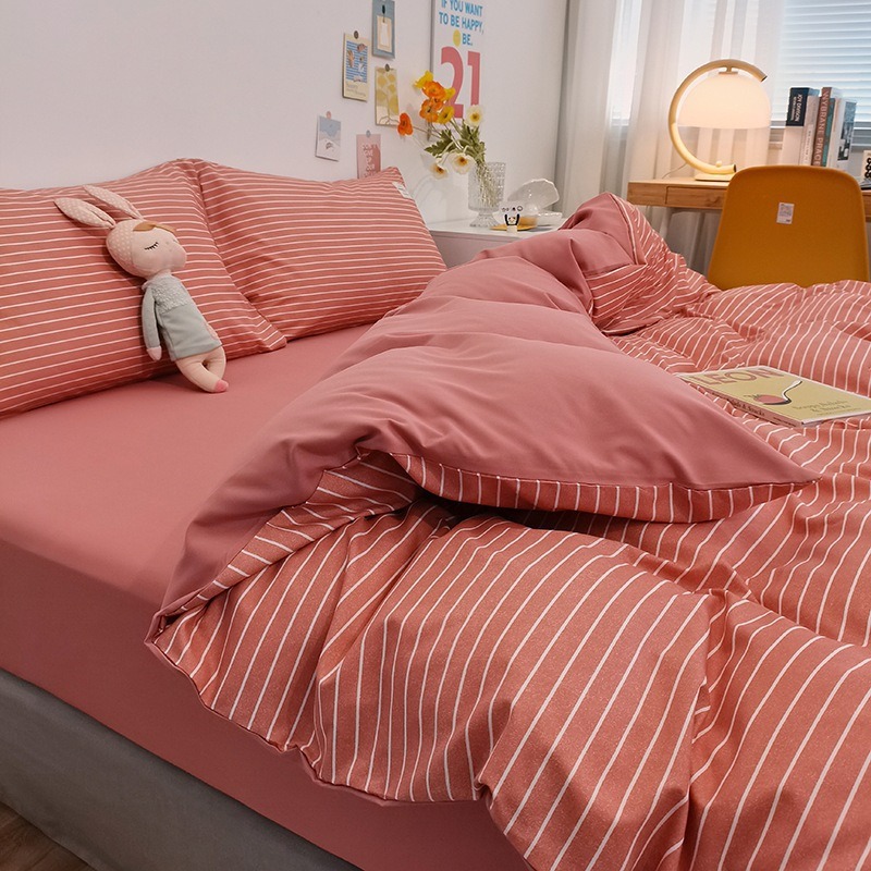 Picture of New Japanese Bed Solid Color Double Quilt Cover Sheet Four-piece Student Dormitory Three-piece Household Quilt Cover Wholesale