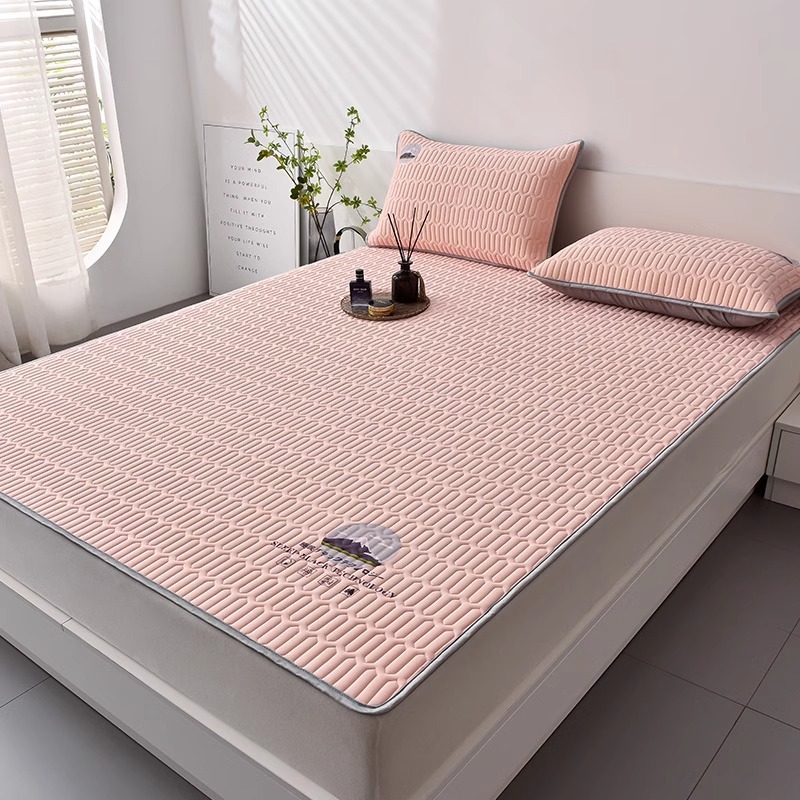 Picture of New Summer Ice Silk Latex Mat Three-Piece Set of Fitted Sheets Foldableing Dormitory Student Single Machine Washable Mat