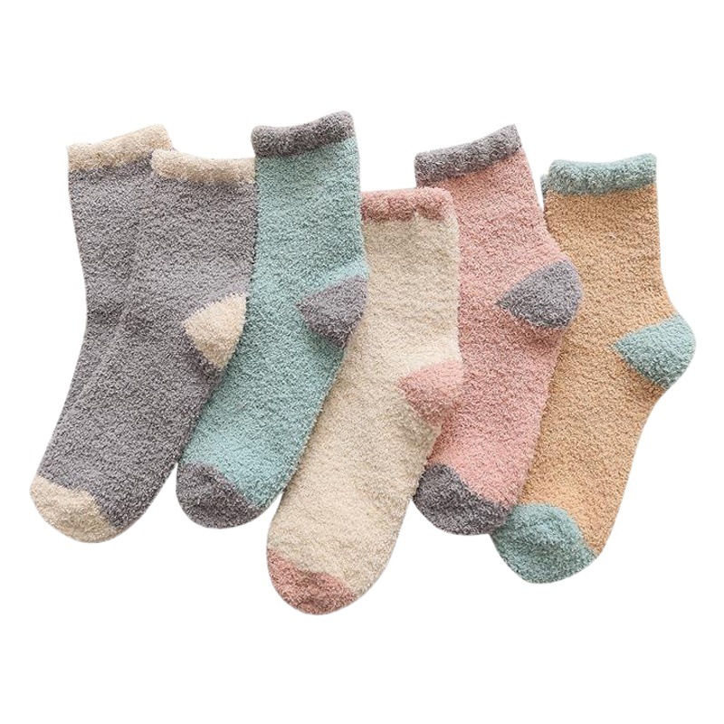 Winter Coral Fleece Socks Women's Home Warm Thickened Color-blocking Coral Fleece Socks Moon Socks Bottom Socks