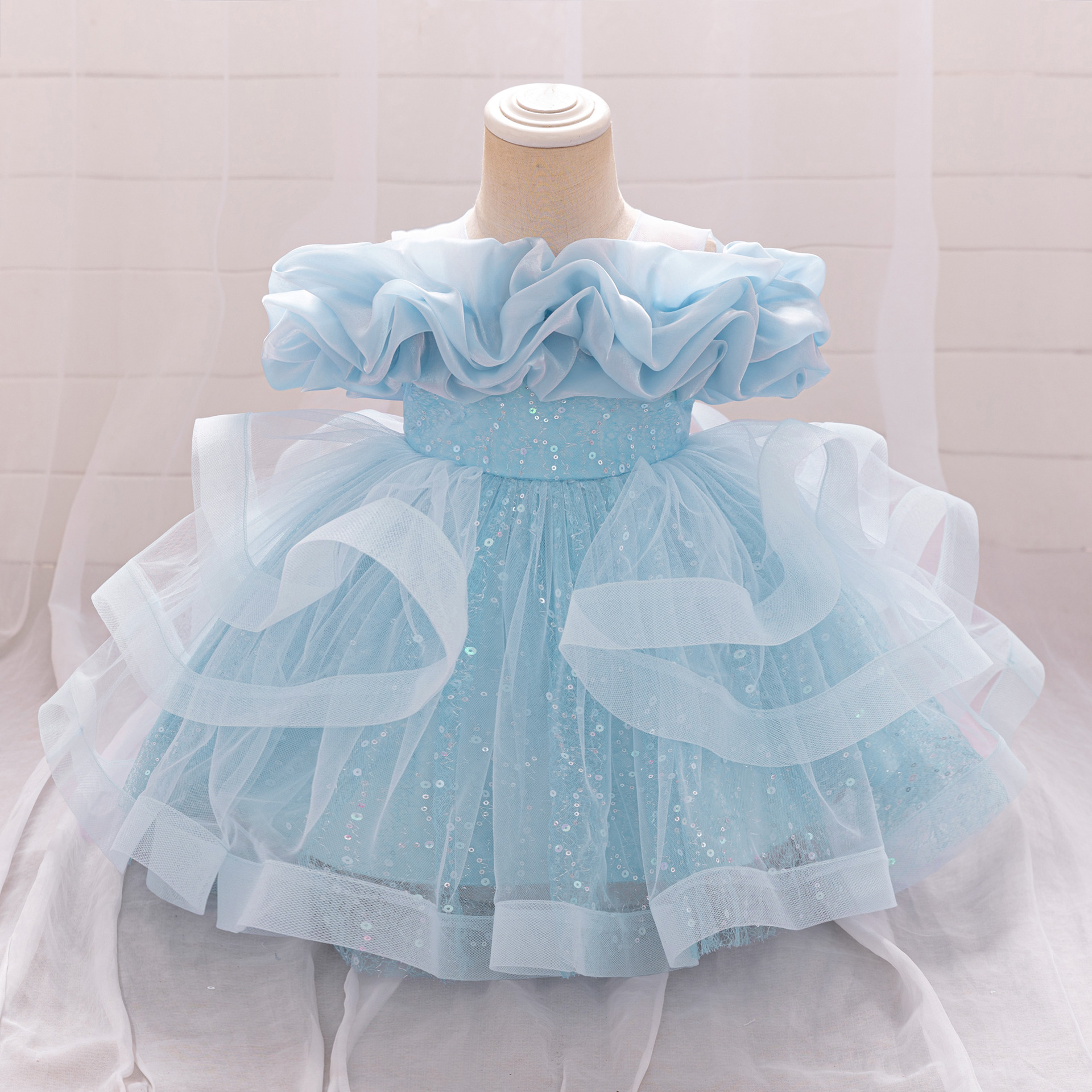 Picture of Princess Dress Girl Fluffy Gauze Flower Girl Wedding Dress Little Girl Catwalk Kidsren's Evening Dress Host Piano Performance Suit
