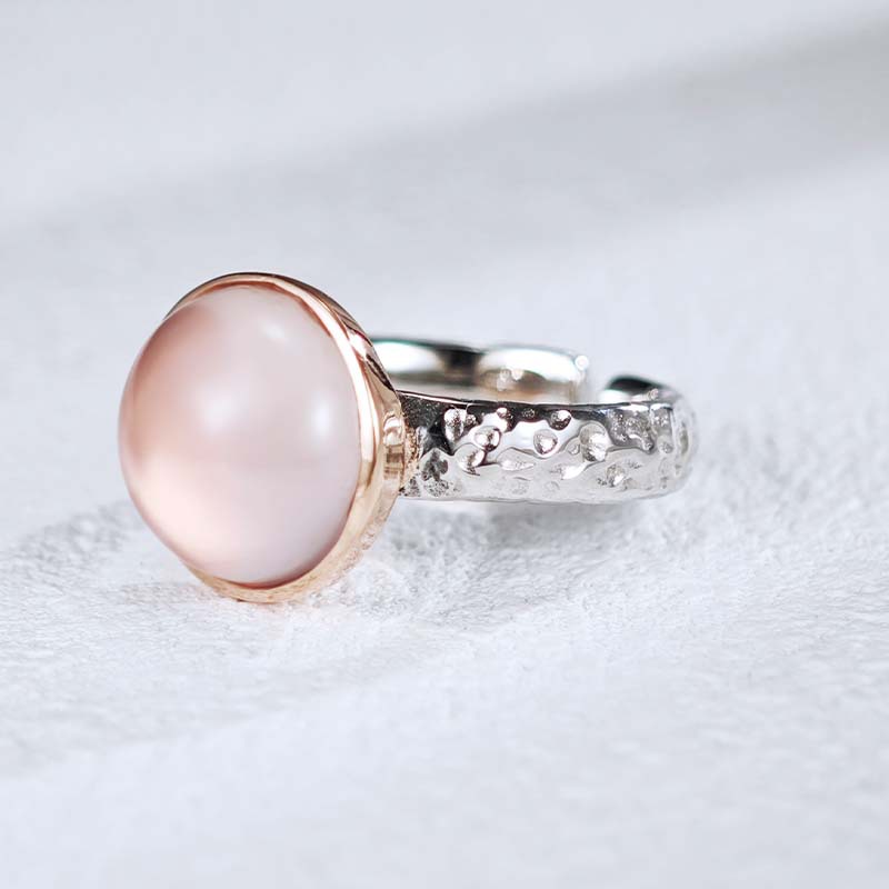 S925 Sterling Silver Natural Pink Crystal Ring Women's Niche Light Luxury High-end Ring Color Splice Opening Adjustable Bracelet