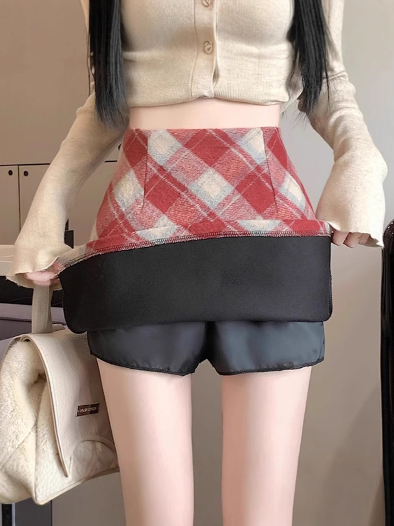 2024 autumn and winter new Korean fashion versatile wool retro high waist warm diagonal hip A- line skirt women