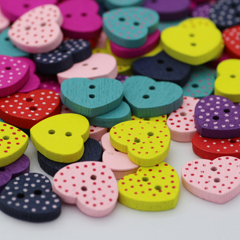 Picture of Small Dot Love button wholesale DIY accessories children's clothing five-pointed star plum blossom wooden button mixed color clothing