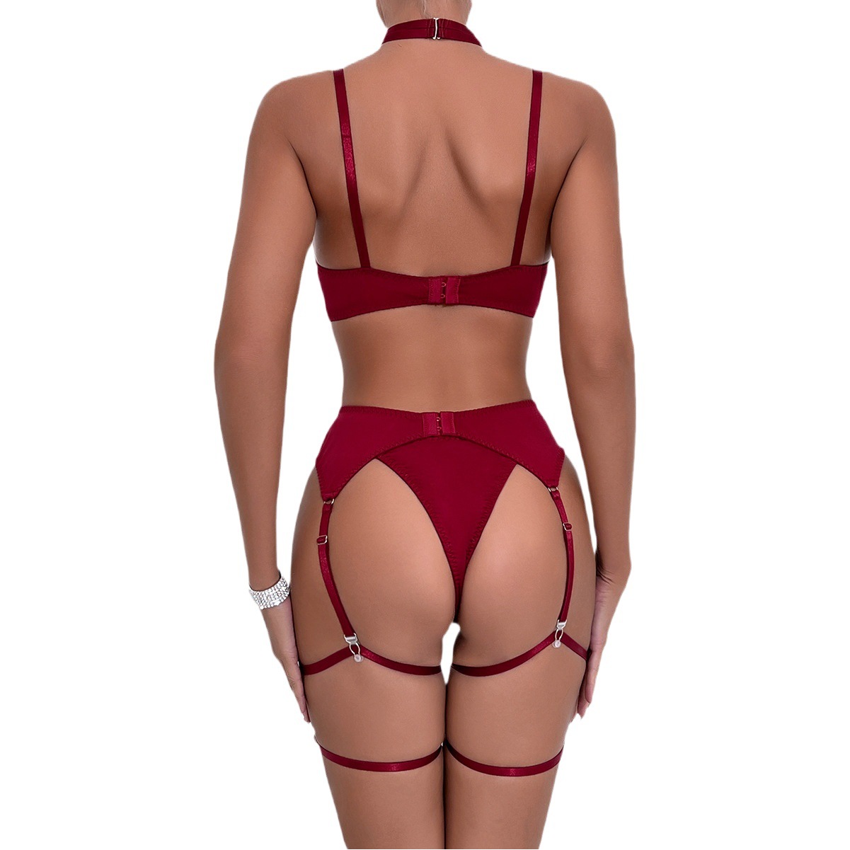 Europe and the United States foreign trade fully managed wholesale sexy underwear sexy temptation garter belt hollow gathered four-piece women's in stock