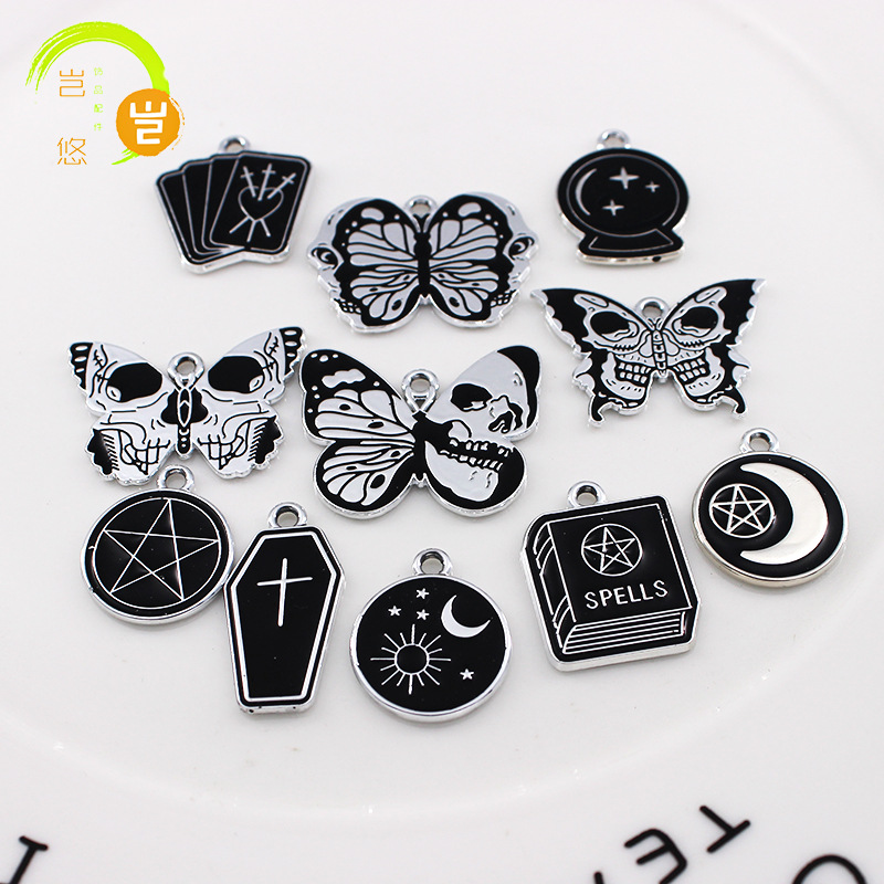 Picture of Halloween Skull Butterfly Card Moon Star DIY Handmade Jewelry Accessories Alloy Drop Oil Pendant Earrings Pendant