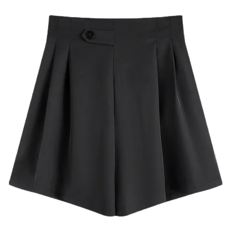 2022 Summer New Black Shorts Women's High Waist Loose Outer Wear Slimming Suit Chiffon Wide Leg A- line Casual Pants